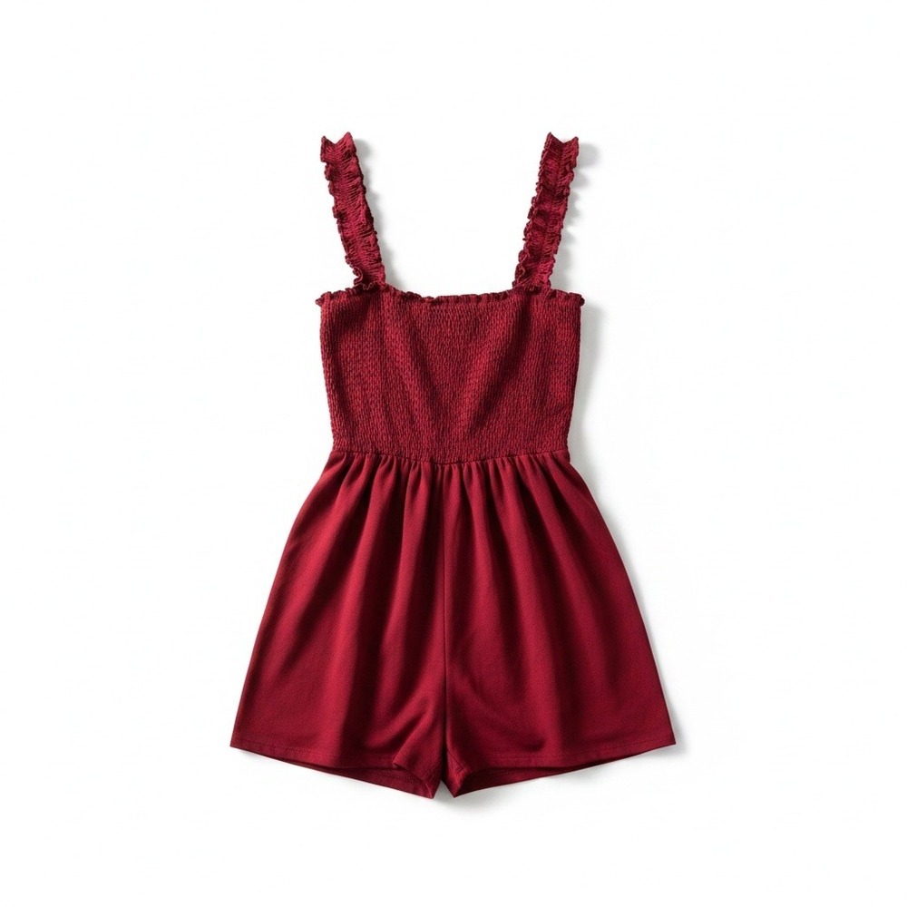 Burgundy Smocked Romper Mini Dress Cottagecore Balletcore Coquette 4XL